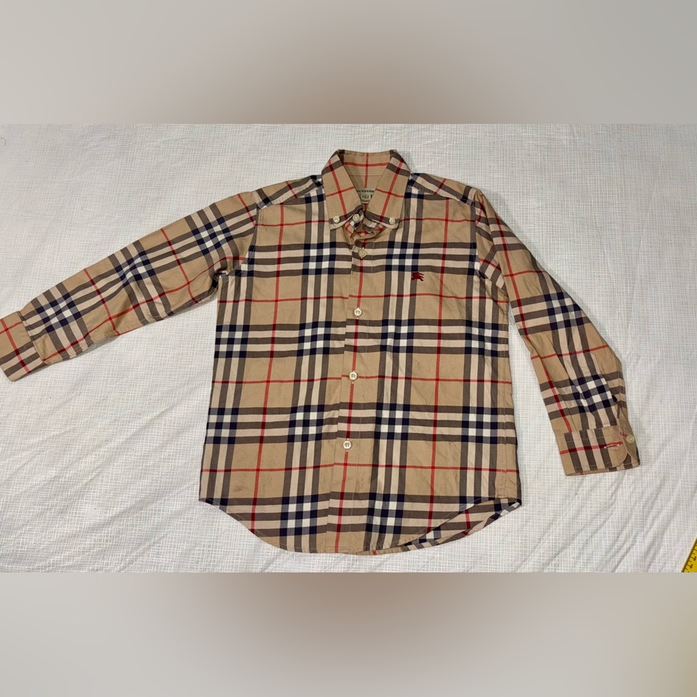 Burberry Boys Sz 6Y Classic Beige Plaid Button-Down Long sleeve Shirt